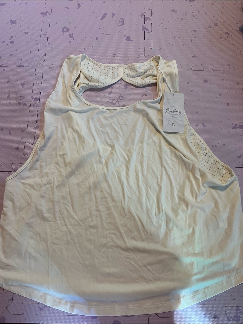 BuffBunny Cream Racerback Mesh-Back Tank